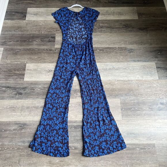 Free People Hailee Open Back Wide Leg Jumpsuit Floral Print Short Sleeve Large - Picture 5 of 15